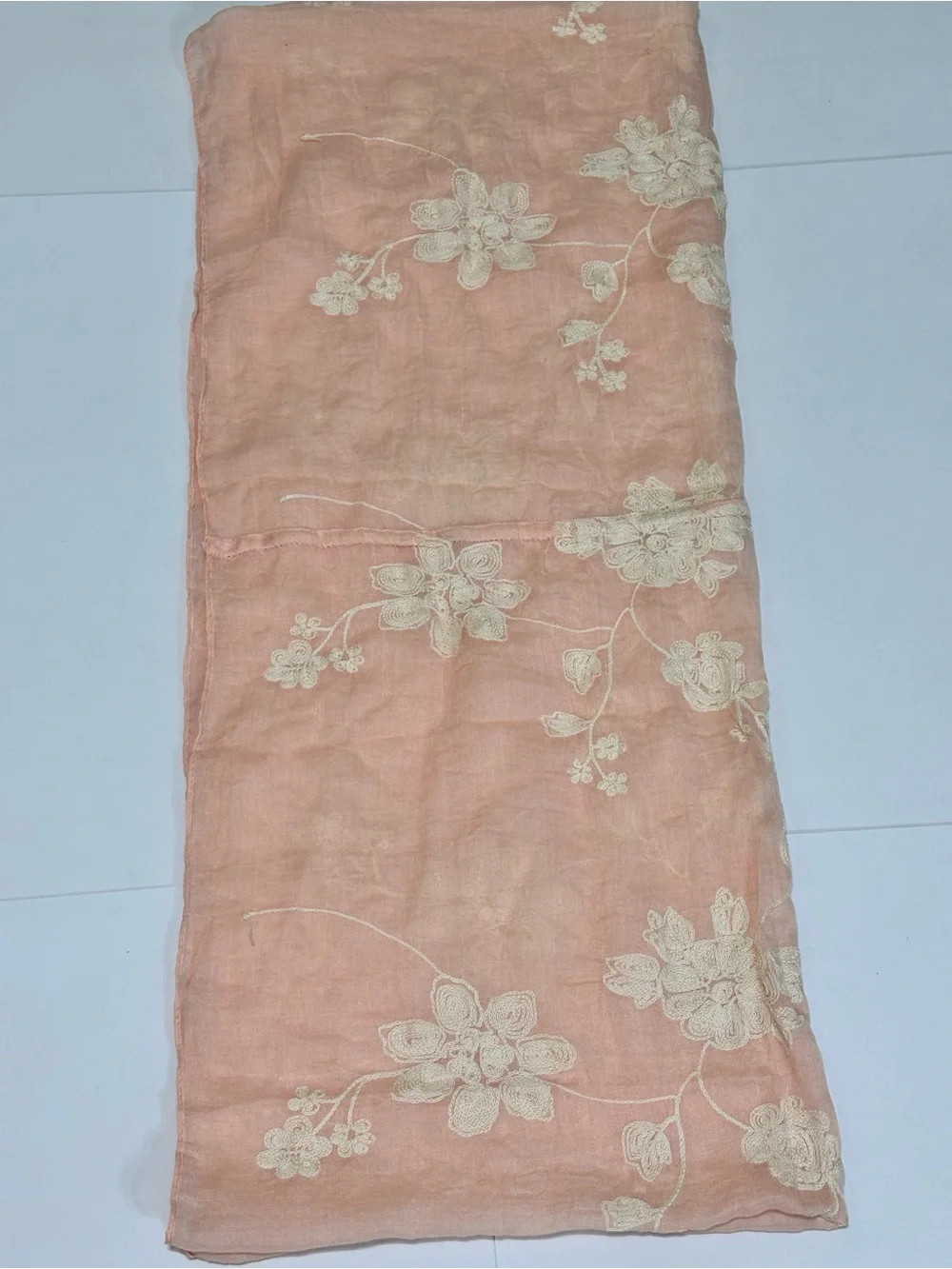 Light Peach Floral Embroidered Women's Scarf.